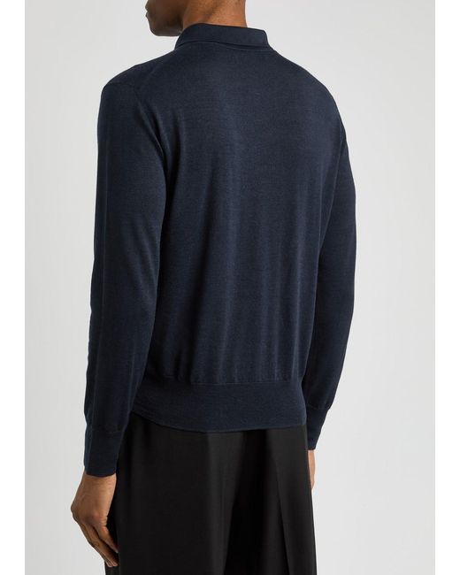 AMI Blue Wool And Silk-Blend Polo Shirt for men