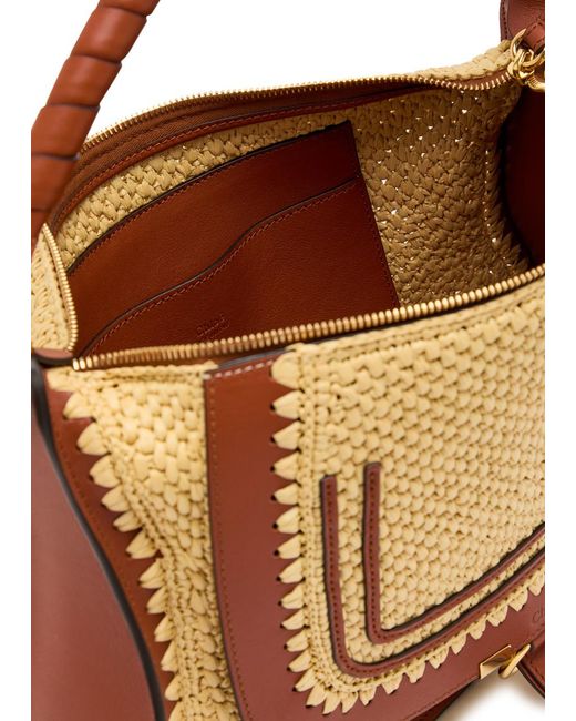 Chloé Brown Marcie Leather And Raffia Shoulder Bag