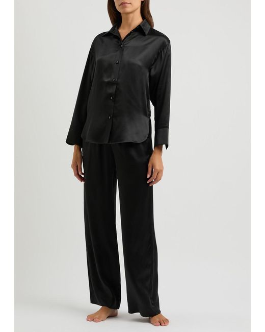 Fleur Of England Black Fleur Du Jour Silk-Satin Pyjama Shirt