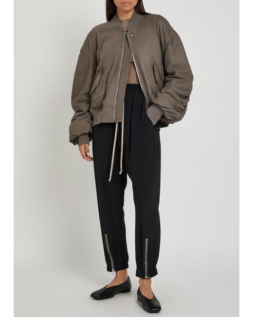 Rick Owens Brown Secchia Flight Padded Leather Bomber Jacket