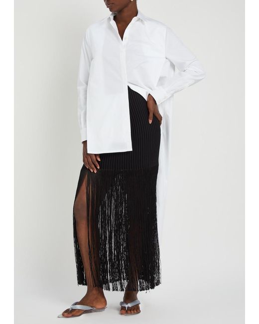 Alaïa Black Fringed Ribbed-Knit Skirt