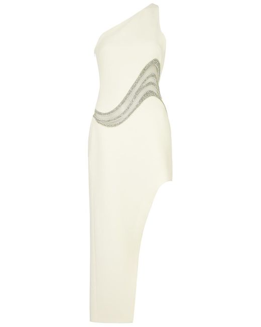 David Koma White One-shoulder Crystal-embellished Midi Dress