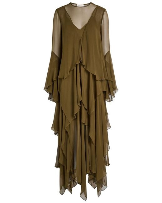 Zimmermann Green Memento Tiered Silk-Chiffon Maxi Dress