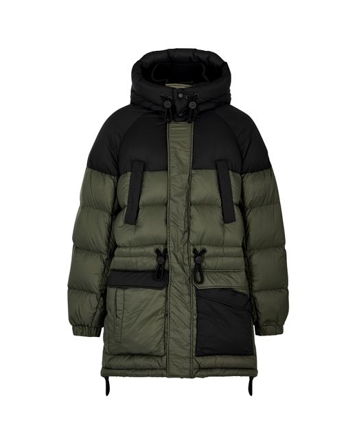 Moose Knuckles Green Panelled Hooded Quilted Shell Coat for men