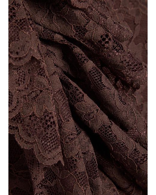 De La Vali Brown Clementina Ruffled Guipure Lace Maxi Dress