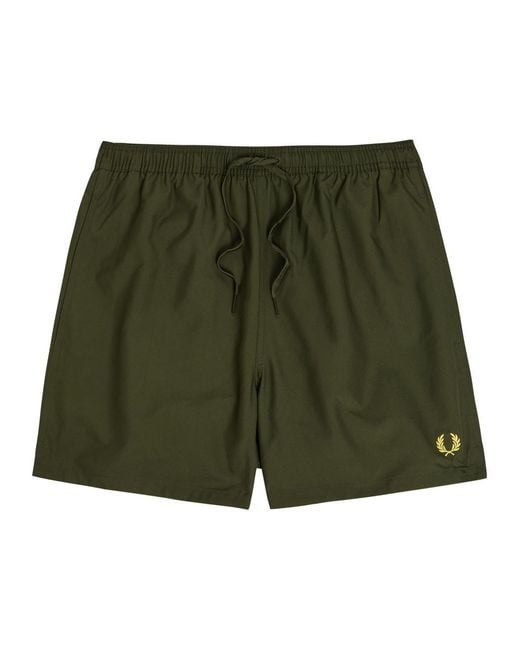 Fred Perry Green Logo-Embroidered Shell Swim Shorts for men