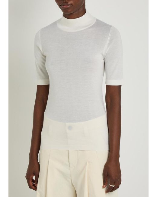 Brunello Cucinelli White Turtle-Neck Cashmere And Silk-Blend Top