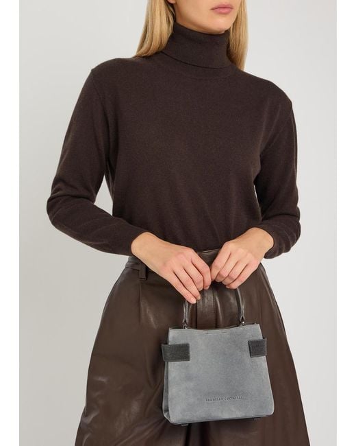 Brunello Cucinelli Gray Suede Top Handle Bag