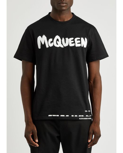 Alexander McQueen Black Graffiti Logo-Print Cotton T-Shirt for men