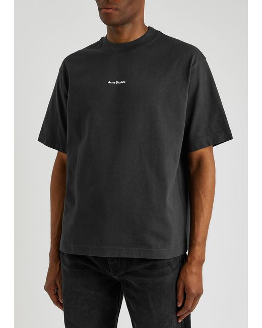 Acne Black Extorr Logo-print Cotton T-shirt for men