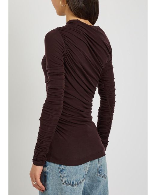 Agolde Brown Tania Ruched Stretch-Jersey Top