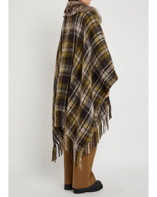 Moncler Brown Plaid Brushed Wool-Blend Cape