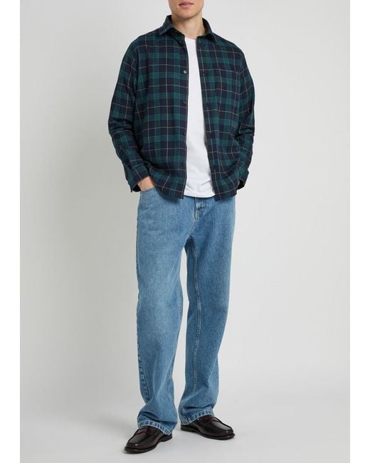 Les Deux Blue Lennon Checked Cotton Overshirt for men