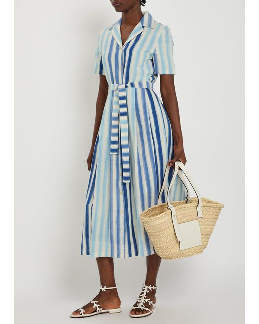 Emporio Sirenuse Blue Claudia Striped Cotton-Blend Midi Shirt Dress