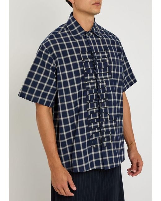 Rhude Blue Center Logo Button Up Shirt for men