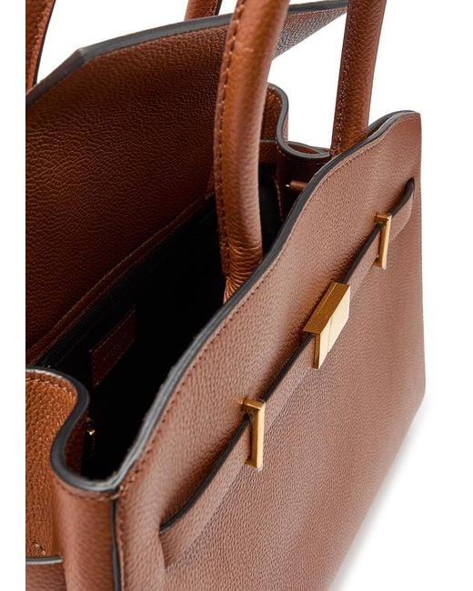 DeMellier London Brown The Hudson Midi Grained Leather Top Handle Bag
