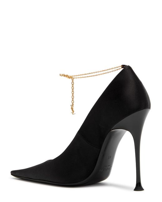 Saint Laurent Black Doville 110 Anklet-Embellished Satin Pumps