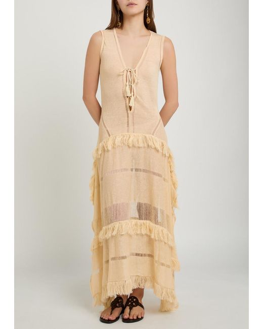 Caravana Natural Ladder Effect Fine-Knit Linen-Blend Maxi Dress