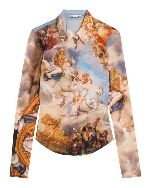 Alice + Olivia Pink Jade Printed Stretch-Mesh Top