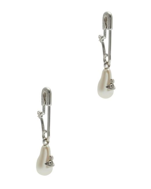 Vivienne Westwood White Yael Safety Pin Drop Earrings