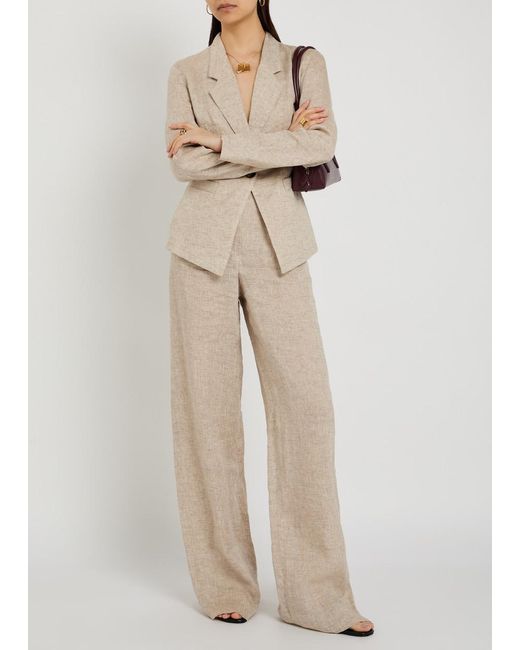 Emporio Armani Natural Wide-Leg Linen-Blend Trousers