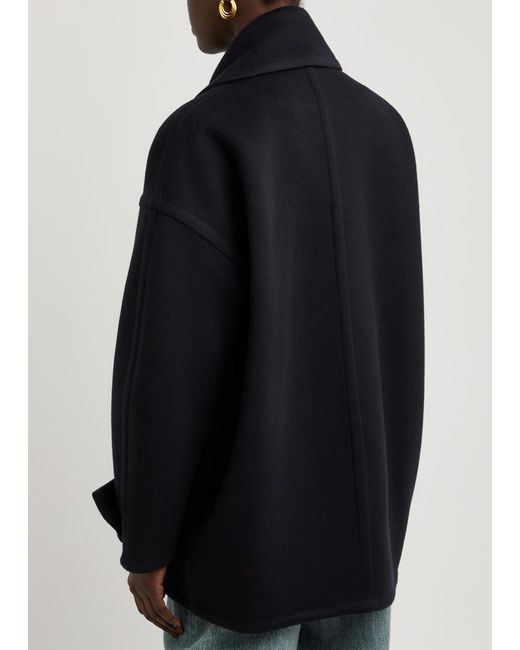 Loewe Black Double-Breasted Wool Peacoat