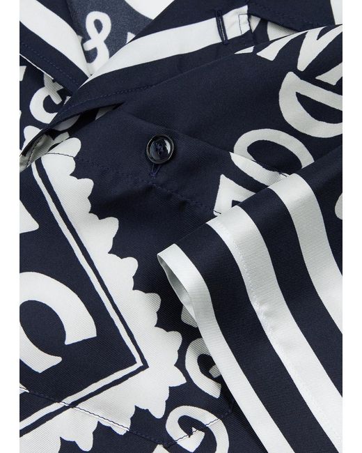 Dolce & Gabbana Blue Printed Silk-satin Shirt for men