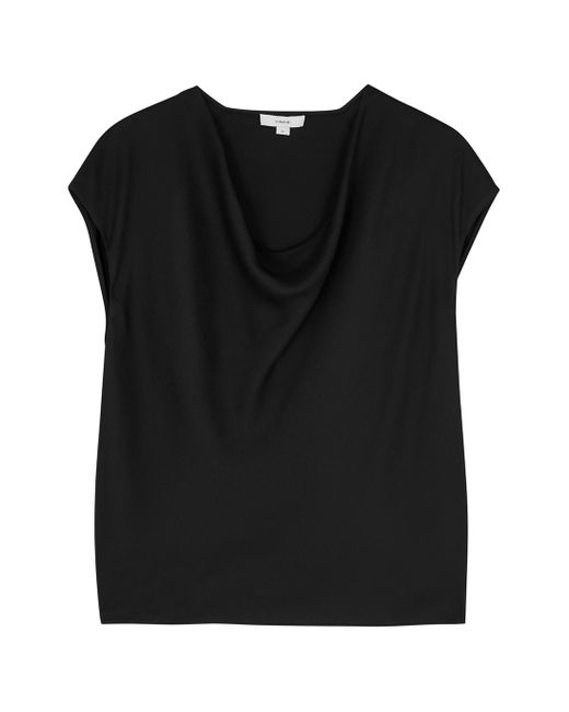 Vince Draped Viscose Top in Black | Lyst