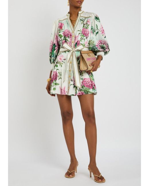 Alice + Olivia White Cora Floral-Print Stretch-Cotton Mini Dress