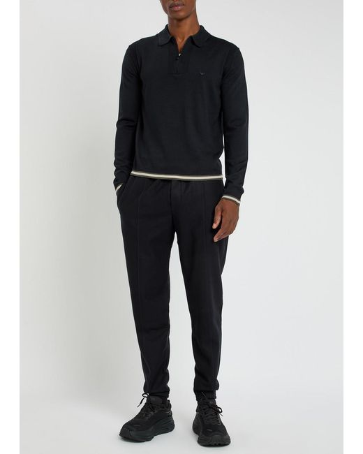 Emporio Armani Black Half-Zip Wool-Blend Polo Shirt for men