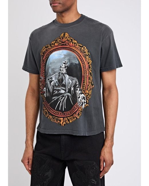Warren Lotas Blue Mirror Printed Cotton T-Shirt for men