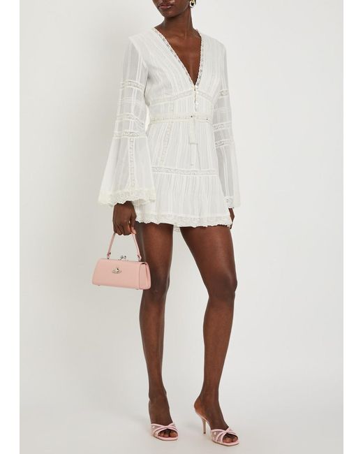 LoveShackFancy White Kinsale Lace-Trim Cotton Mini Dress