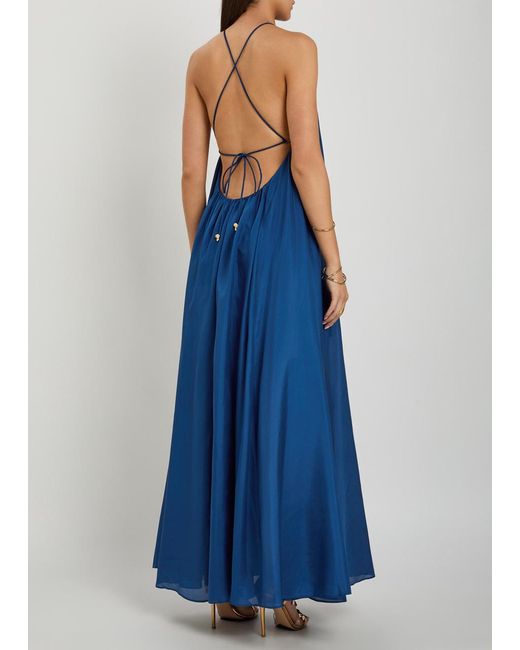 Zimmermann Blue Aster Gathered Silk Maxi Dress
