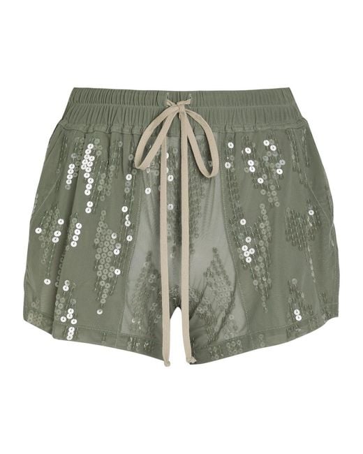 Rick Owens Green Ricamati Embellished Stretch-Tulle Shorts