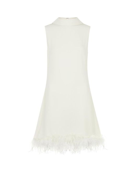 Rixo White Candice Feather-trimmed Silk Mini Dress