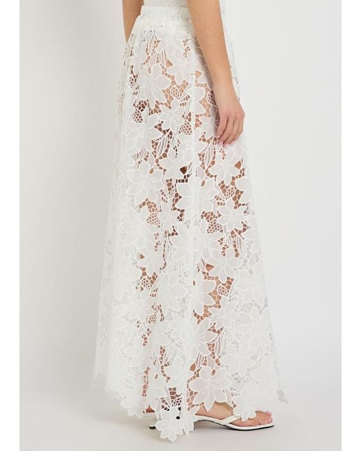 SOLAQUA White Margaux Embroidered Guipure-Lace Maxi Skirt