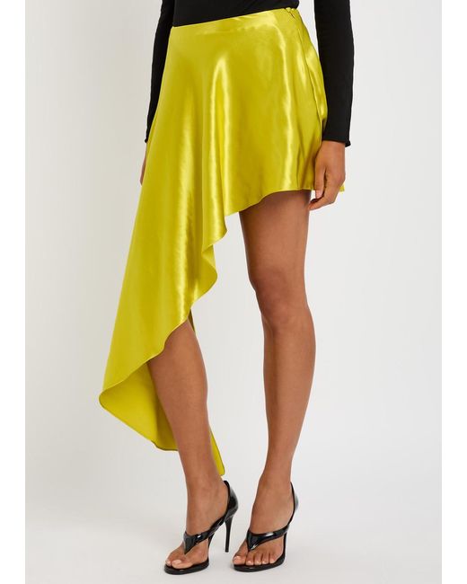 Alaïa Yellow Asymmetric Satin Mini Skirt