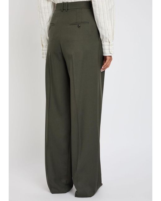 Saint Laurent Green Wide-Leg Wool Trousers