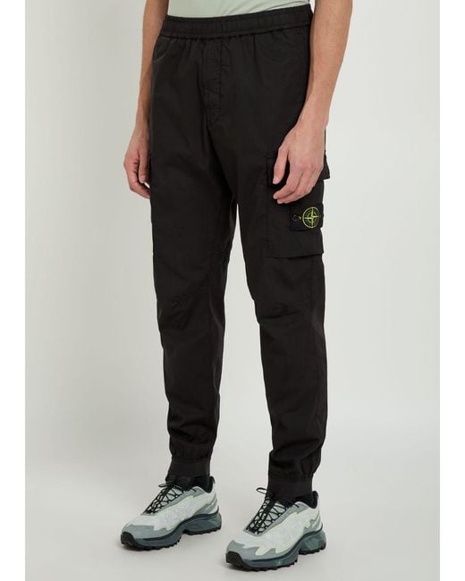 Stone Island Black Stretch-Cotton Cargo Trousers for men
