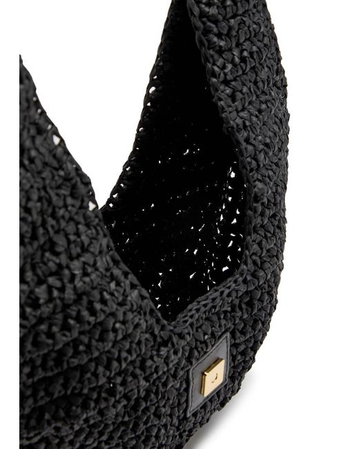 Anine Bing Black Lou Raffia Crescent Shoulder Bag
