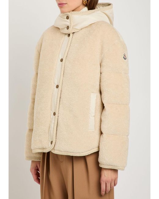 Moncler Natural Ciboulette Braided-Trim Padded Fleece Parka Coat