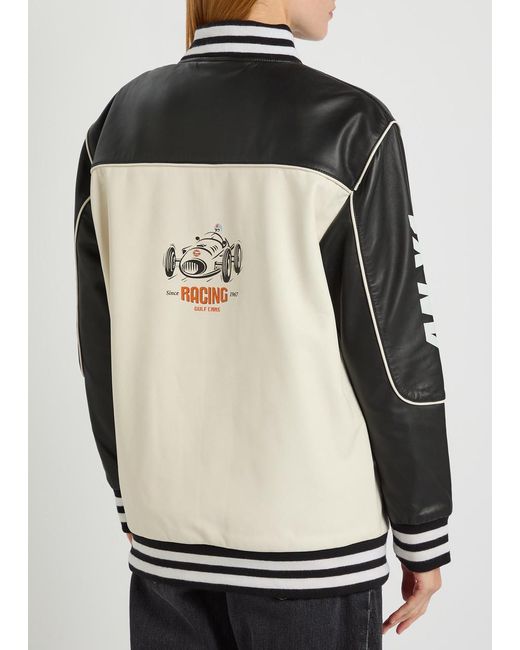 AN-Y1 Black Racing Quilted Colour-Blocked Leather Bomber Jacket