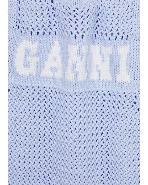 Ganni Blue Logo-intarsia Cotton-blend Vest