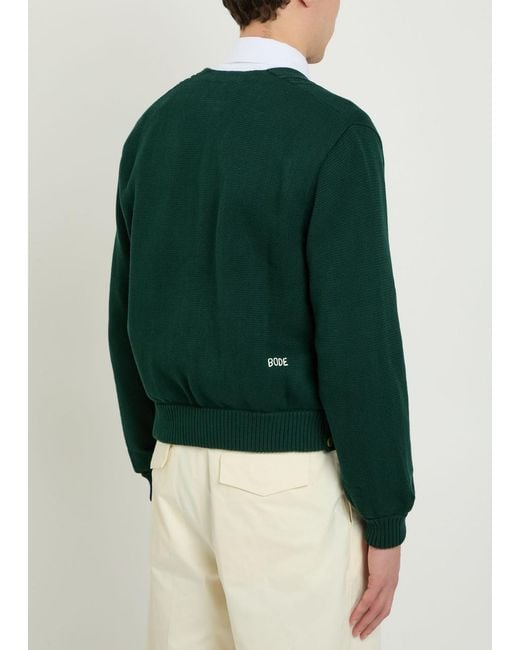 Bode Green Double-Breasted Cotton Cardigan for men