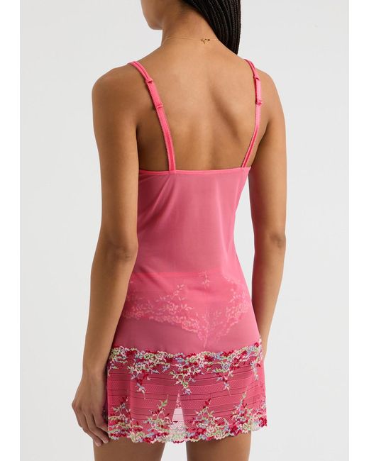 Wacoal Pink Embrace Embroidered Lace-Panelled Chemise