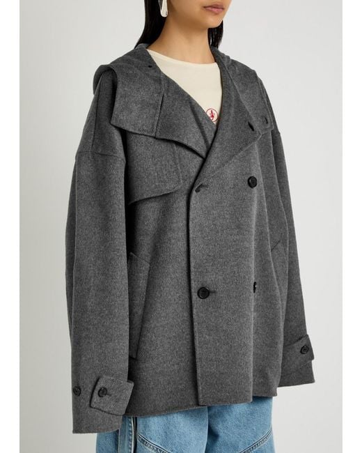 J.W. Anderson Gray Double-Breasted Hooded Wool Pea Coat