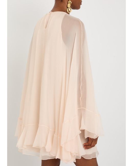 Chloé Natural Ruffled Cape-Effect Silk Mini Dress