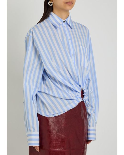 Sportmax Blue Striped Cropped Cotton-Poplin Shirt
