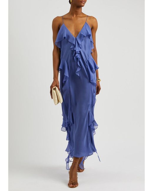 Khaite Blue Pim Ruffled Silk-georgette Maxi Dress