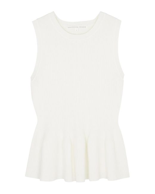 Veronica Beard Arago Peplum Ribbed-knit Tank in White | Lyst